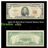 1963 $5 Red Seal United States Note Grades vf+