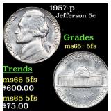 1957-p Jefferson Nickel 5c Grades GEM+ 5fs