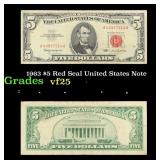 1963 $5 Red Seal United States Note Grades vf+