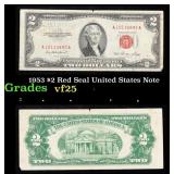 1953 $2 Red Seal United States Note Grades vf+