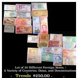 Lot of 25 Different Foreign Notes, A Variety of Co