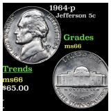 1964-p Jefferson Nickel 5c Grades GEM+ Unc