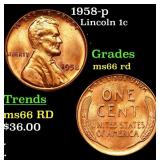 1958-p Lincoln Cent 1c Grades GEM+ Unc RD