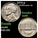 1974-p Jefferson Nickel 5c Grades GEM+ Unc