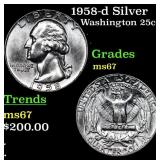 1958-d Washington Quarter Silver 25c Grades GEM++