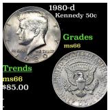 1980-d Kennedy Half Dollar 50c Grades GEM+ Unc