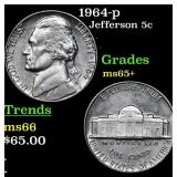 1964-p Jefferson Nickel 5c Grades GEM+ Unc
