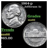 1964-p Jefferson Nickel 5c Grades GEM+ Unc