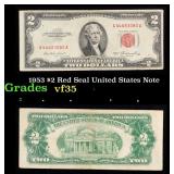 1953 $2 Red Seal United States Note Grades vf++