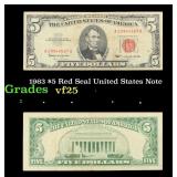 1963 $5 Red Seal United States Note Grades vf+