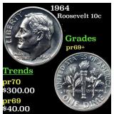 Proof 1964 Roosevelt Dime 10c Grades GEM++ Proof