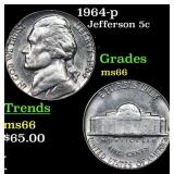 1964-p Jefferson Nickel 5c Grades GEM+ Unc
