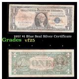 1957 $1 Blue Seal Silver Certificate Grades vf+
