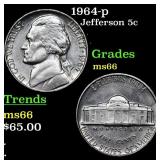 1964-p Jefferson Nickel 5c Grades GEM+ Unc