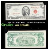 1963 $2 Red Seal United States Note Grades AU Deta
