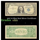 1957 $1 Blue Seal Silver Certificate Grades vf+