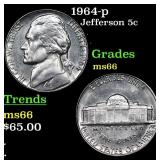 1964-p Jefferson Nickel 5c Grades GEM+ Unc