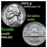 1962-p Jefferson Nickel 5c Grades GEM+ Unc