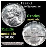 1992-d Jefferson Nickel 5c Grades GEM+ 6fs
