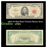 1963 $5 Red Seal United States Note Grades vf+