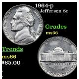 1964-p Jefferson Nickel 5c Grades GEM+ Unc