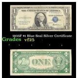 1935F $1 Blue Seal Silver Certificate Grades vf+