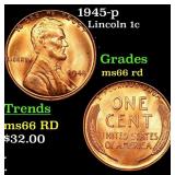 1945-p Lincoln Cent 1c Grades GEM+ Unc RD