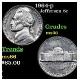 1964-p Jefferson Nickel 5c Grades GEM+ Unc