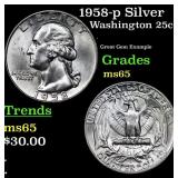 1958-p Washington Quarter Silver 25c Grades GEM Un
