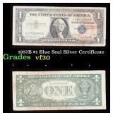 1957B $1 Blue Seal Silver Certificate Grades vf++