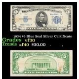 1934 $5 Blue Seal Silver Certificate Grades vf++