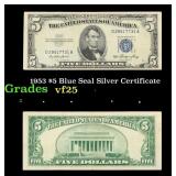 1953 $5 Blue Seal Silver Certificate Grades vf+