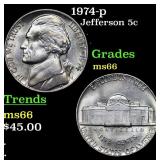1974-p Jefferson Nickel 5c Grades GEM+ Unc