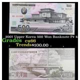 2007 Upper Korea 500 Won Banknote P# 44c Grades Ge