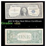 1957 $1 Blue Seal Silver Certificate Grades vf+