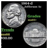 1964-d Jefferson Nickel 5c Grades GEM+ Unc