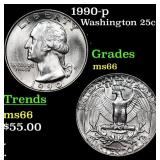 1990-p Washington Quarter 25c Grades GEM+ Unc
