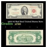 1953 $2 Red Seal United States Note Grades xf