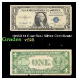 1935D $1 Blue Seal Silver Certificate Grades vf+
