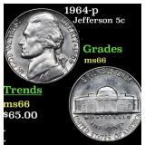 1964-p Jefferson Nickel 5c Grades GEM+ Unc