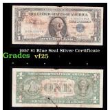 1957 $1 Blue Seal Silver Certificate Grades vf+