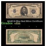 1934D $5 Blue Seal Silver Certificate Grades vf+