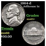 1964-d Jefferson Nickel 5c Grades GEM+ Unc