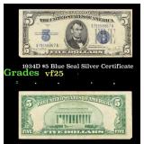 1934D $5 Blue Seal Silver Certificate Grades vf+