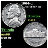 1964-d Jefferson Nickel 5c Grades GEM+ Unc