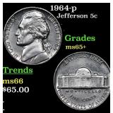 1964-p Jefferson Nickel 5c Grades GEM+ Unc