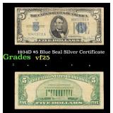 1934D $5 Blue Seal Silver Certificate Grades vf+