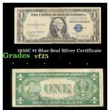 1935C $1 Blue Seal Silver Certificate Grades vf+