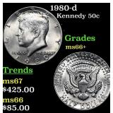 1980-d Kennedy Half Dollar 50c Grades GEM++ Unc
