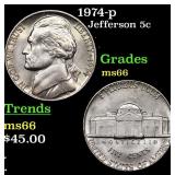 1974-p Jefferson Nickel 5c Grades GEM+ Unc
